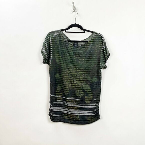 Vanity Large Womens Green Boho Striped Top - Picture 1 of 6